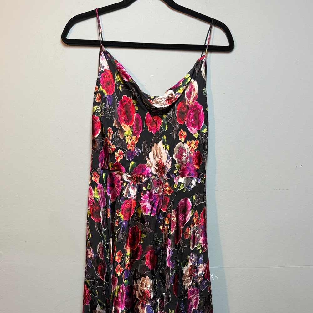 Alice & Olivia burn out velvet black Floral Spaghetti Strap Dress
